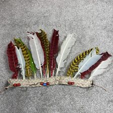 VTG 50s Native American Indian COSTUME CEREMONIAL HANDMADE Feather Headdress 18” picture