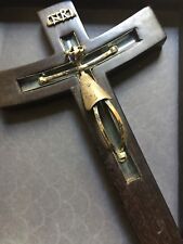 Vintage Modernist Mexico Sterling Silver and Wood Cross Crucifix 6 1/4 X 4 1/4 picture