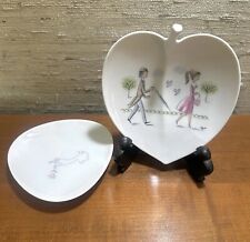 2 Small Porcelain Plates Trinket Dishes Couple Rose MID CENTURY Rosenthal Peynet picture