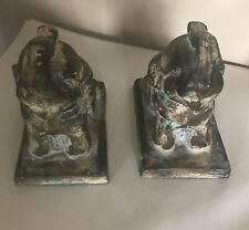 Vintage Japanese Distressed Cast Iron Elephant Bookends picture