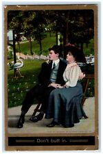 c1910's Sweet Couple Romance Sat On Bench Stork Unposted Antique Postcard picture