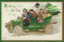 Clapsaddle St Patricks Irish Family Green Car Gold Gilt Border A/S PC Vtg c1909 picture