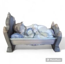 LLADRO 5717 ROCK A BYE BABY GIRL & DOLL IN ROCKING CRADLE/CRIB FIGURINE picture