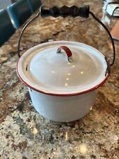 Vintage Red And White Enamelware Dutch Oven picture