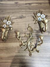 Lot Of 3 Vintage Homeco Gold Ornate Hollywood Regency Wall Sconces picture
