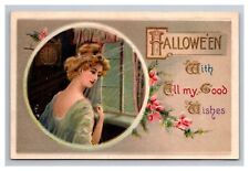 Postcard Halloween With All My Good Wishes Young Woman Greetings picture