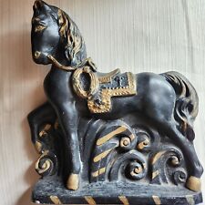Vintage 1940s / 50s Black & Gold Chalkware Horse Carnival Prize picture