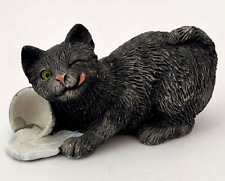 Sandicast Pesky Peepers Silver Cat With Milk Bowl  3” Kitty B08 Hand Painted picture
