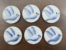 Vintage Set of 6 BLUE BIRD White Glass Buttons - 1-1/8