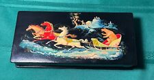Vintage Large Russian Lacquer Box Signed - Horses, Sleigh, and Bear - 9.5”L picture