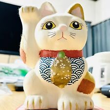 Japanese Lucky Cat, Maneki Neko 13cm/Seto-yaki with Mino-washi hand-crafted, JPN picture
