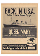 Mobil Print Ad Gas Oil Advertising Vintage 1940s Cunard Line Queen Mary Ship picture