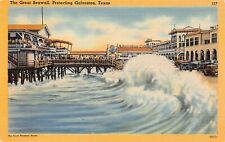 Galveston TX Texas Seawall 1900 Hurricane Disaster Mansions Pier Vtg Postcard Z2 picture
