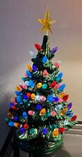 VTG Ceramic Christmas Tree Multicolor peg lights music box holly base 20