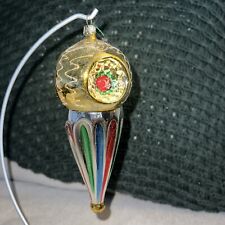 Large Vintage - German Christmas Finial  Indent 7.5” Tall Glass Ornament picture