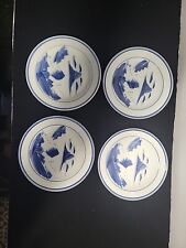 Set of 4 Vintage Chinese Blue/White Hand Painted Landscape Plates 6.75