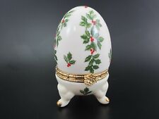 Formalities by Baum Brothers China Egg Shaped Christmas HINGED TRINKET BOX Holly picture