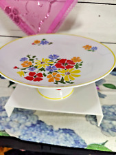 Vintage Rubel & Co Spring Floral Ceramic Yellow Trim Cake Stand 10.5
