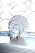 Vintage Shelley Dainty Pink Polka Dots Large Tea Cup Saucer and Plate picture
