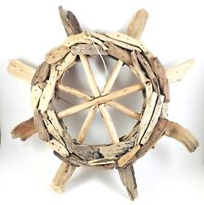 Driftwood Captain's Wheel Wall Hanging Beach House Style 18” Nautical Decor picture