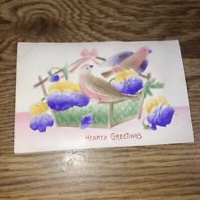 Antique Postcard 1911 ,Hearty Greetings, Birds picture