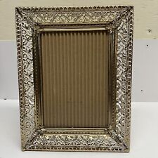Vintage Brass Metal Filigree White Wash Ornate Floral Picture Frame 5x7 picture