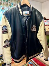 Very Rare Vintage Disneyland Black Leather Jacket Varsity Letterman L picture