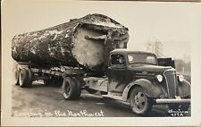 RPPC Men in Logging Truck Huge Log Real Photo Postcard c1940 picture