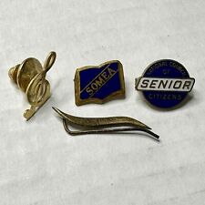 Lot Of 4 Vintage Collectible Hat Label Pins Somea, Senior Citizens, Treble Clef picture