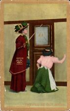 Postcard ,Victorian Woman At Door They'll Be Out Soon Martha Steuer Posted 1909 picture