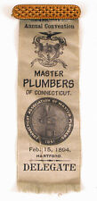 1894 HARTFORD CT MASTER PLUMBERS ANNUAL CONVENTION RARE RIBBON DELEGATE  picture