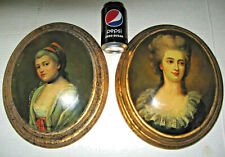 Pair of Signed Painted Portrait Florentine Style Wooden Plaques picture