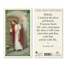 Jesus Knocking Behold I Stand at the Door Laminated prayer card picture