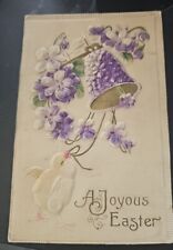 1910 Vintage Postcard A Joyous Easter Bird Bell Flowers Made in Germany picture