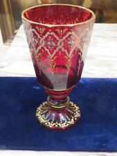 $1500 MAGNIFICENT RARE 19TH CENTURY HANDPAINTED CRANBERRY GLASS MOSER GOBLET picture