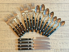 Vintage MCM Flatware Set 19 Service For 4 Stainless Taiwan Acrylic Handle Black picture