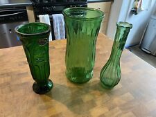 3 Vintage Green Glass Vases; 1 Rossini, 1 O. Brody, 1 Unknown GOOD CONDITION picture