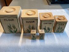 Vintage 10pc Nesting Wood, FredRoberts Co. WHEAT CANNISTER SET picture
