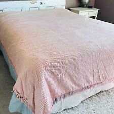 vtg pink Chenille bedspread w fringe Cutter cotton 78