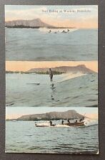 Vintage 1910s HONOLULU Hawaii Postcard SURF RIDING Waikiki Multi View picture