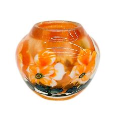 Daniel Lotton Paperweight Glass Multi Floral Cynthia Art Glass Vase Orange picture
