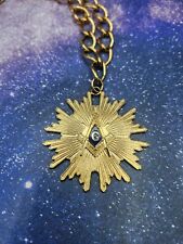 Vintage Freemasonry Pendant W/Chain Gold Tone Pendant Freemason Masonic FREESHIP picture