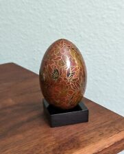 Vintage Cloisonné Gold-Red-Brown Flower Motif Egg with Stand picture
