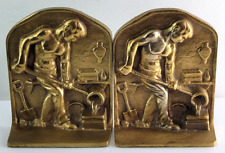 Vintage Tilton Bronze Working Muscle Man Iron Worker Bronze Bookend Set 6.25