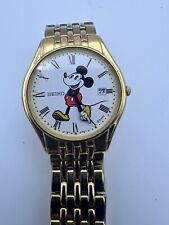 Seiko Mickey Mouse Gold Tone Watch With Date 33mm 7n39-8009 Thin picture