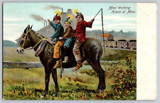Undivided Back Postcard~ Young Boys Riding A Mule~ After Working Hours At Mine picture