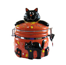 NWOT Black cat candy corn Halloween Treats Cookie snap Jar picture