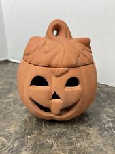 Vintage Terra Cotta Clay Pottery Halloween Pumpkin Jack o Lantern Luminary Decor picture