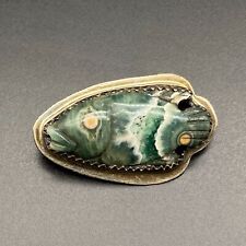 Petite Vintage Navajo Native Fetish Fish Ocean Jasper Sterling Silver Brooch Pin picture