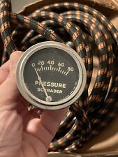 Vintage Antique Schrader Tire Pressure Gauge 0-80 MFG Indicator W/ Cord READ picture